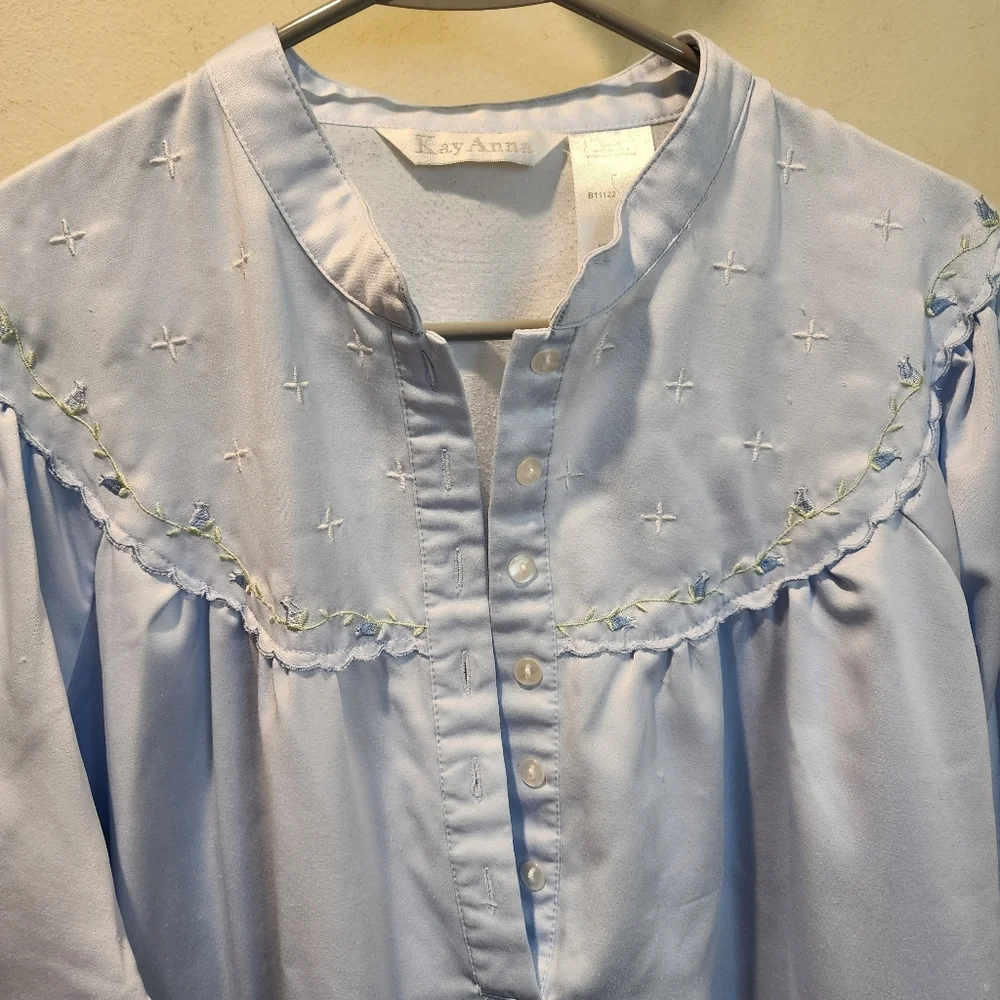 KAY ANNA Light Blue Long Sleeve Nightgown with Lace Trim Sz L